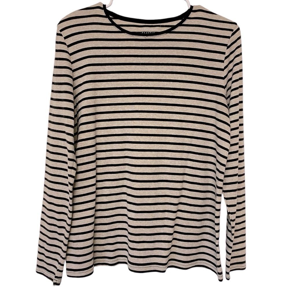 Croft & Barrow Long Sleeve Striped Classic Tee Size L